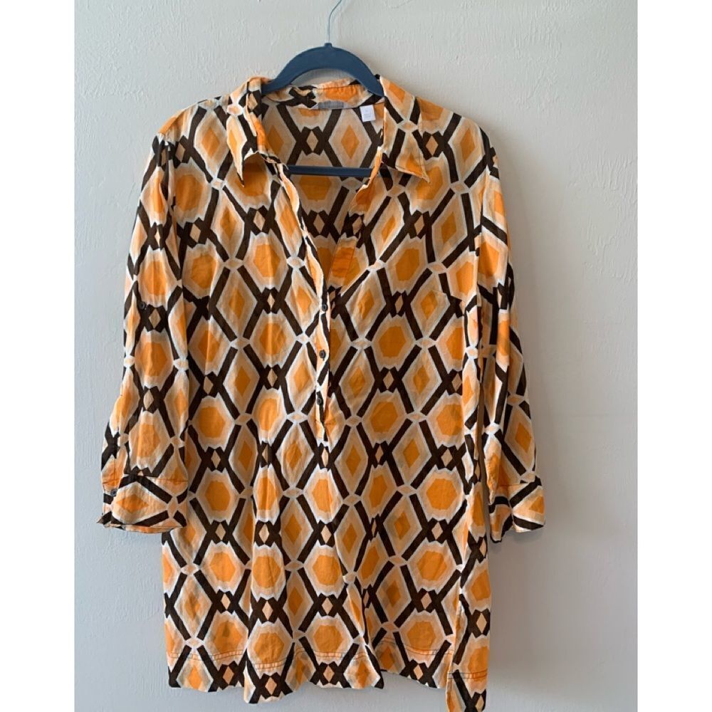 New York & Company orange and brown blouse size XL
